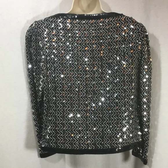 sequin top black silver appliqué long sleeve - Picture 5 of 5